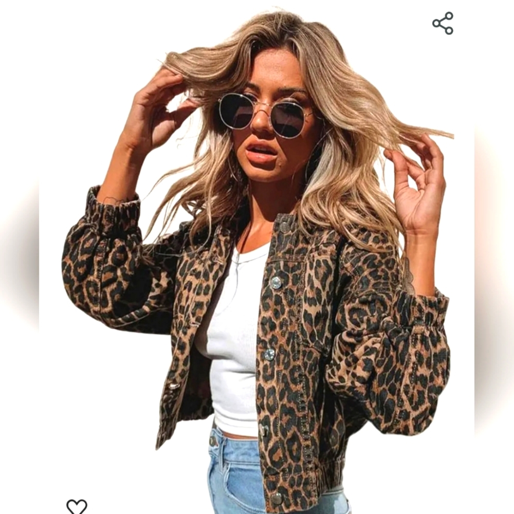 Cheetah Animal Print Size XL Jean Jacket 80s 90s
